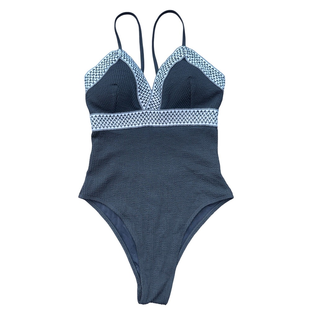 Cupshe One Piece Swimsuit Women Medium Black Textured Embroidered Cutout NWT